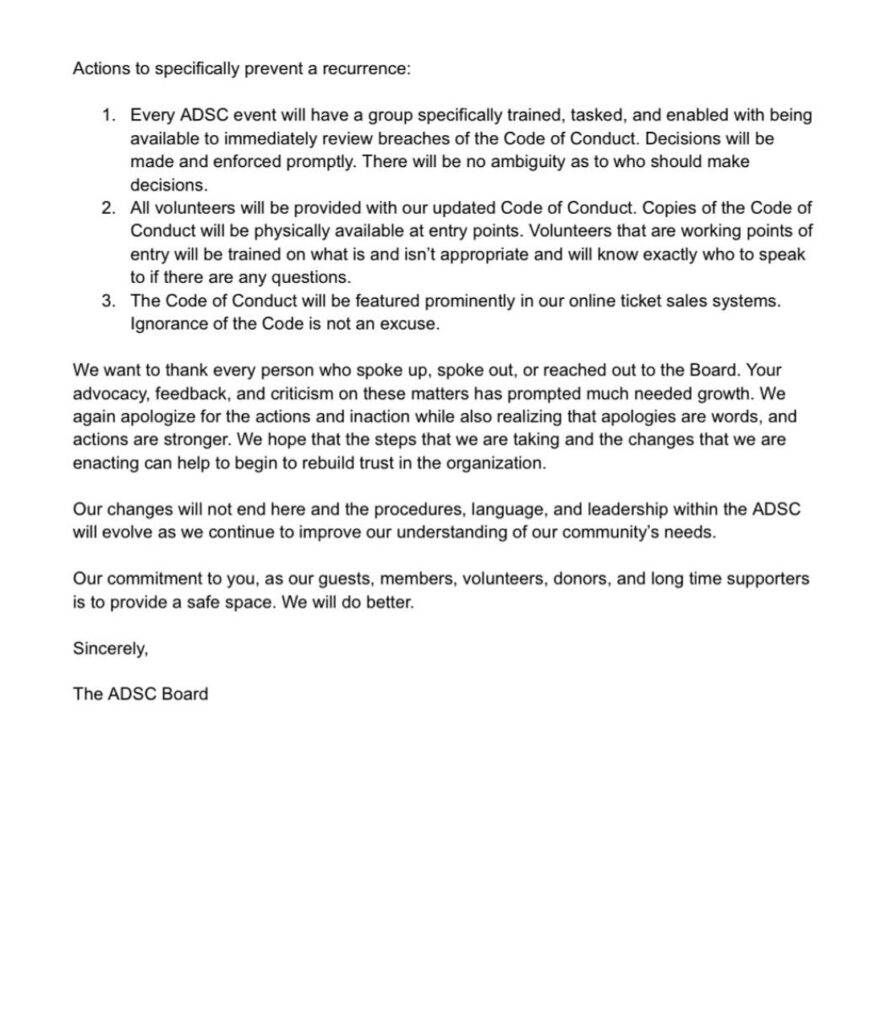 Art Deco Society of California apology letter